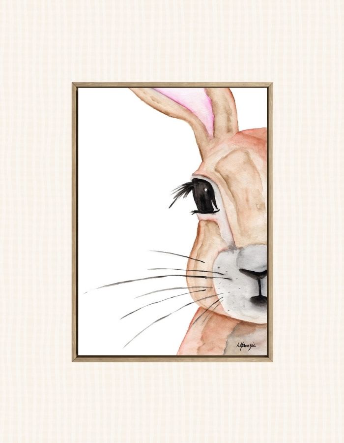 A soft delicate bunny, rabbit captured in watercolour by Australian Artist Laura Hamzic