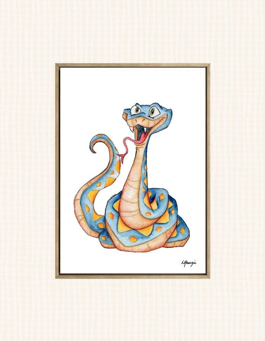 Blue and Yellow Snake with diamond pattern - painted by Aussie Artist Laura Hamzic