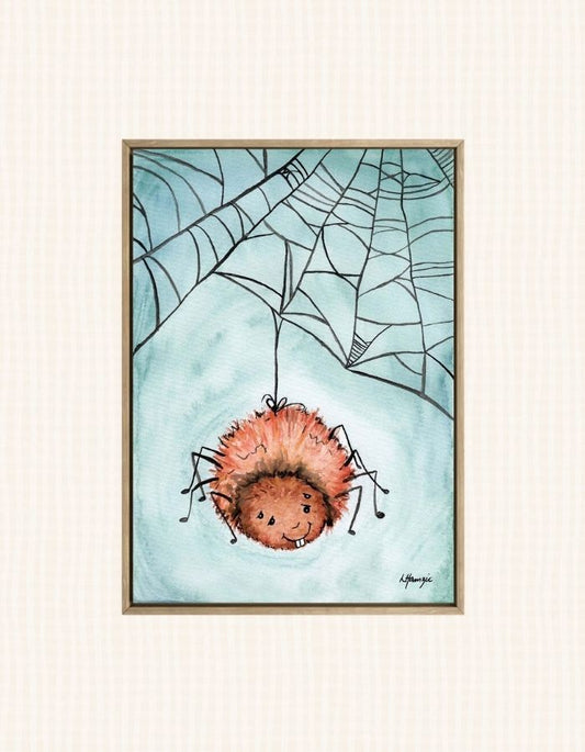 Happy spider hanging from its web art print - painted by Australian Artist Laura Hamzic