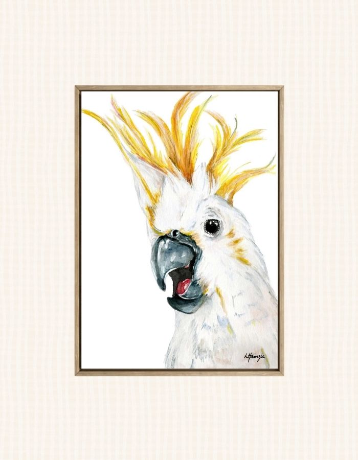 Australian Animal - Yellow-Crested Cockatoo bird captured in watercolour by Australian Artist Laura Hamzic