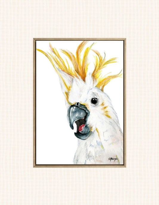 Australian Animal - Yellow-Crested Cockatoo bird captured in watercolour by Australian Artist Laura Hamzic