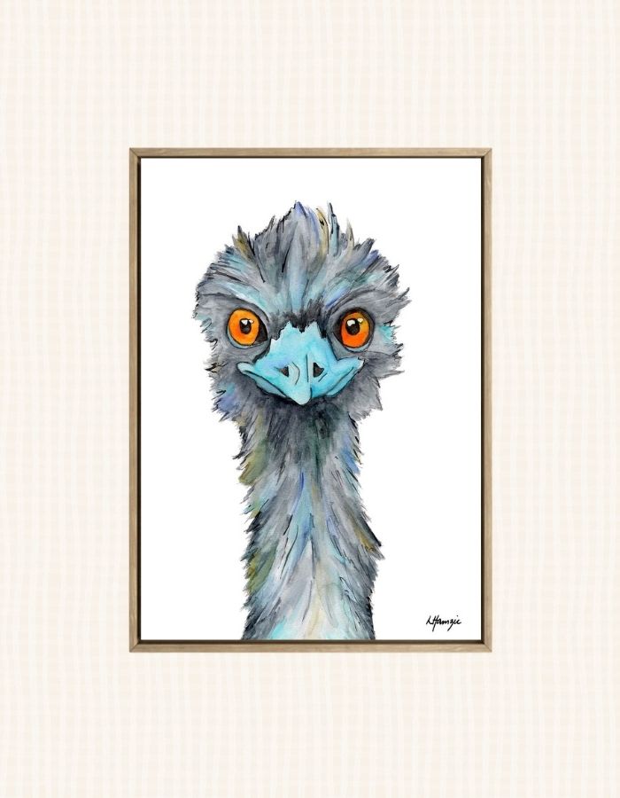 Watercolour art print of a emu hand-painted by Laura Hamzic Australian Artist.