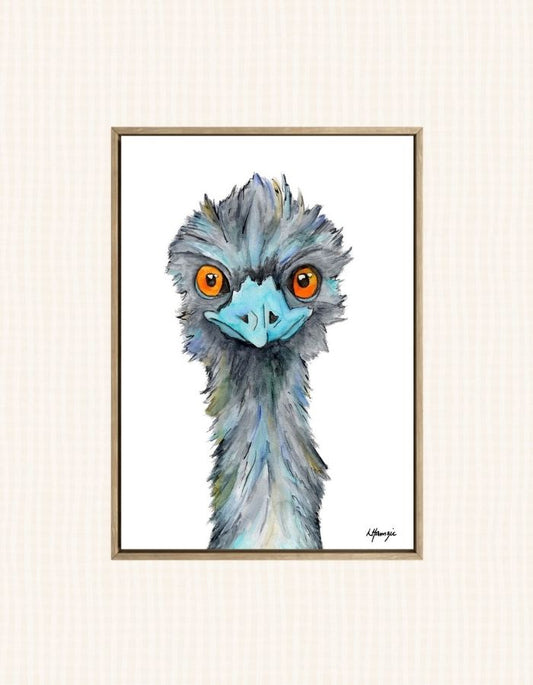Watercolour art print of a emu hand-painted by Laura Hamzic Australian Artist.