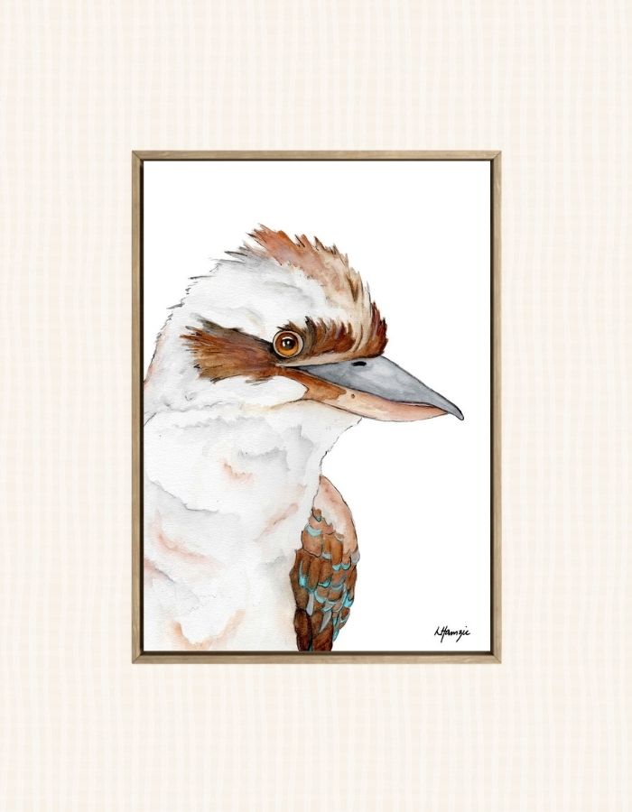 Watercolour art print of a kookaburra hand-painted by Laura Hamzic Australian Artist and Designer.
