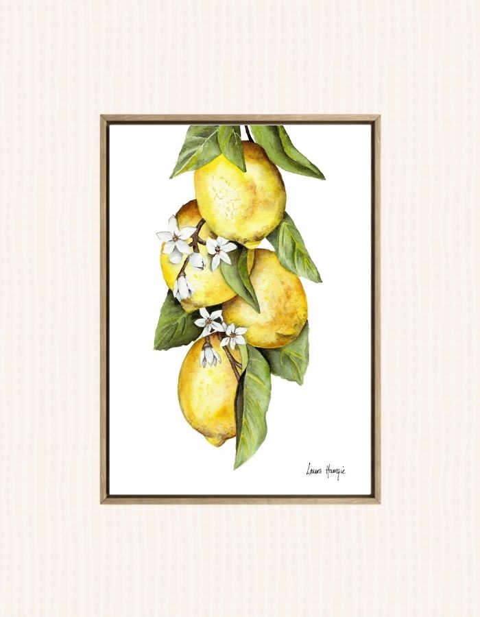 Watercolour art print of a bunch of lemons and flowers - hand-painted by Laura Hamzic