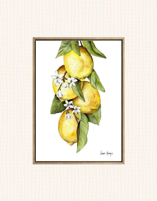 Watercolour art print of a bunch of lemons and flowers - hand-painted by Laura Hamzic