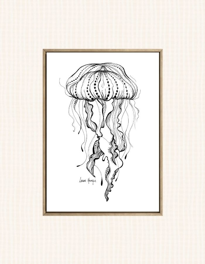 Art print of an inky line art Jellyfish - hand-drawn by Laura Hamzic