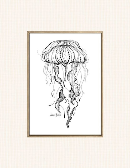 Art print of an inky line art Jellyfish - hand-drawn by Laura Hamzic