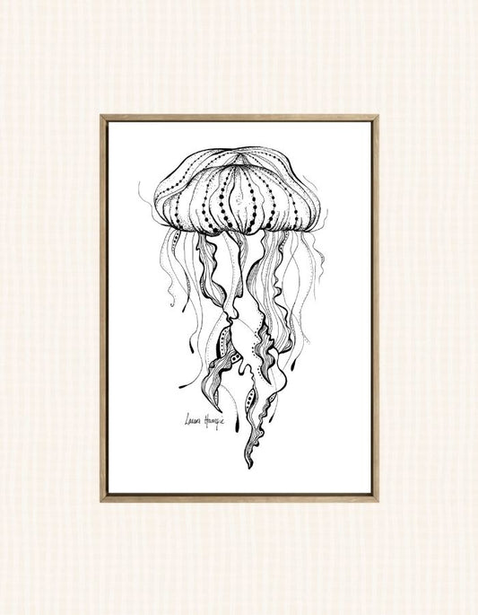 Art print of an inky line art Jellyfish - hand-drawn by Laura Hamzic