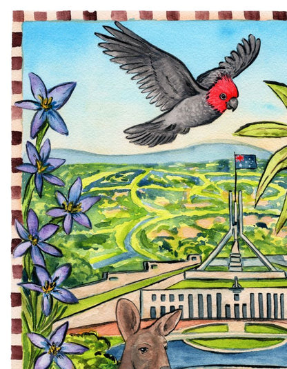 ACT travel souvenir print capturing national monuments and city architecture