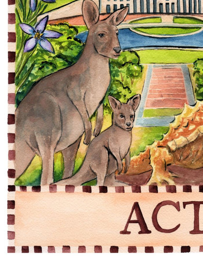 Australia ACT souvenir print inspired by national institutions and city landscapes