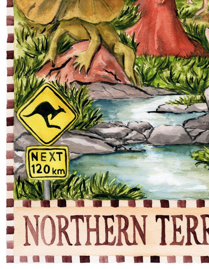 Northern Territory wall art souvenir featuring hand-painted desert and wildlife elements