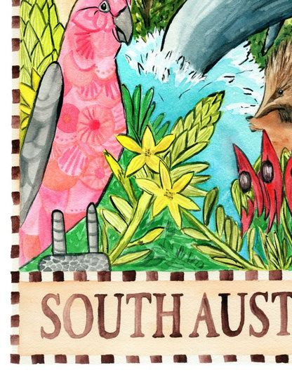 South Australian wall art souvenir featuring hand-painted landscapes and wine country elements