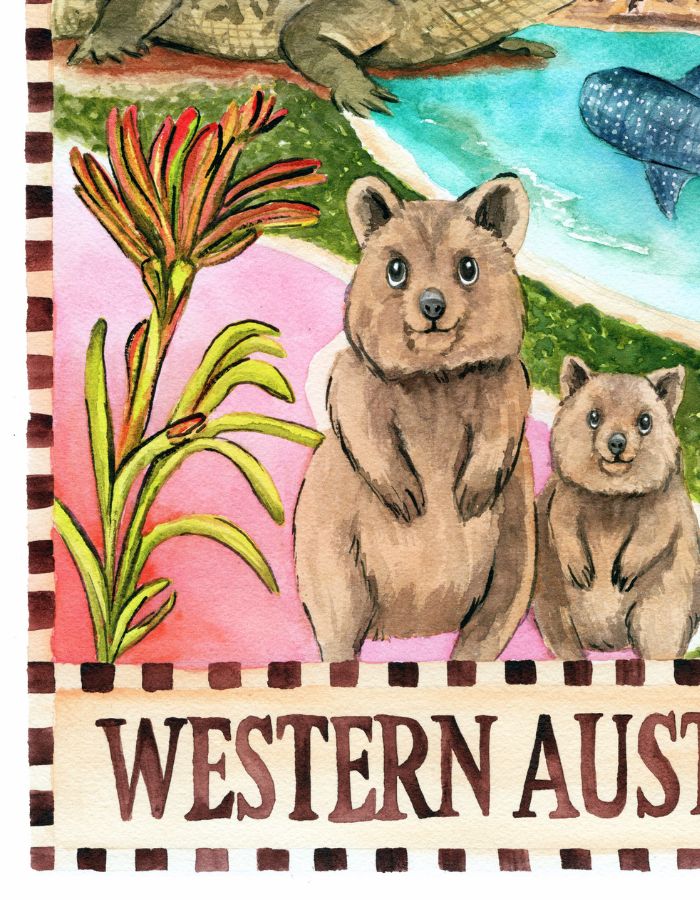 Western Australian wall art souvenir featuring hand-painted wildflowers and coastal views