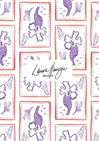 Large-scale Purple Rain pattern by Laura Hamzic, Australian surface pattern designer