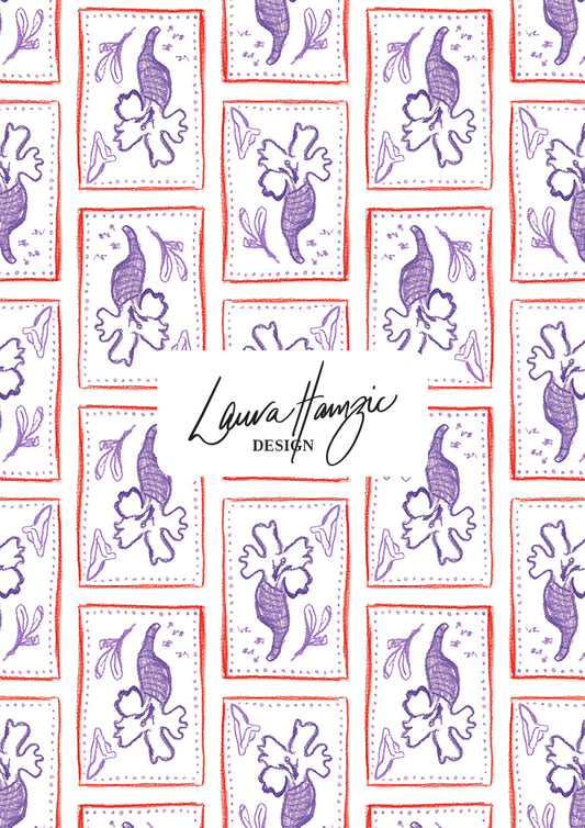 Medium-scale Purple Rain pattern by Laura Hamzic, Australian surface pattern designer