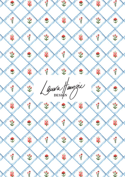 Hand-illustrated quilted floral design in a diamond blanket stitch style pattern — Quilted Blooms pattern