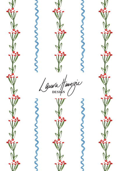 Watercolour floral and stripe pattern by Australian Artist and Surface Pattern Designer Laura Hamzic – Ribbons and Blooms 