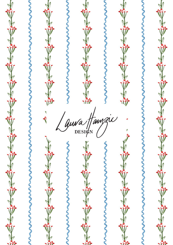 Watercolour floral and stripe pattern by Australian Artist and Surface Pattern Designer Laura Hamzic – Ribbons and Blooms 