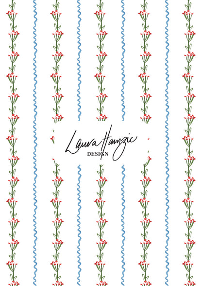 Watercolour floral and stripe pattern by Australian Artist and Surface Pattern Designer Laura Hamzic – Ribbons and Blooms 