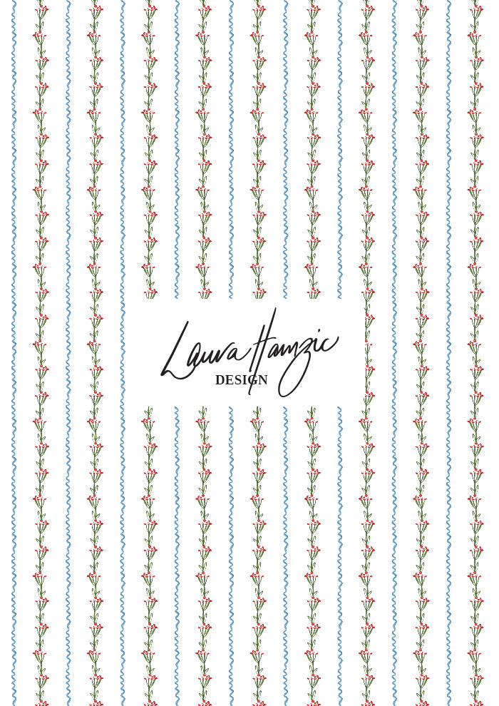 Watercolour floral and stripe pattern by Australian Artist and Surface Pattern Designer Laura Hamzic – Ribbons and Blooms 