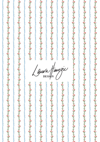 Watercolour floral and stripe pattern by Australian Artist and Surface Pattern Designer Laura Hamzic – Ribbons and Blooms 