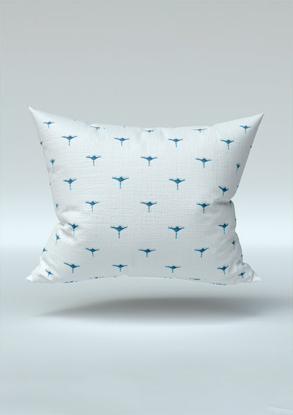 Denim Sea Petal pattern on cushion mockup. Pattern design by Laura Hamzic, Australian Artist.