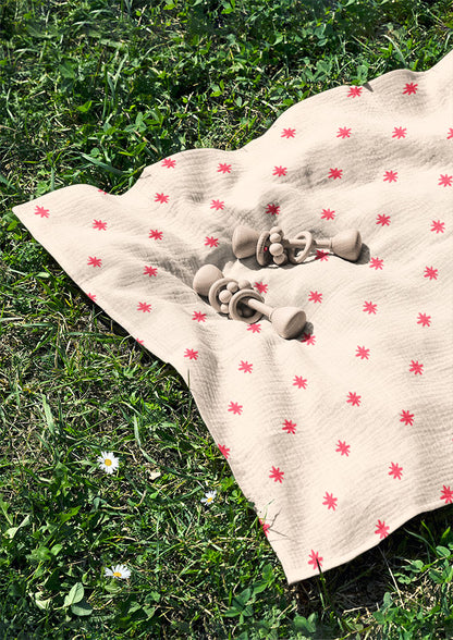 Soft swaddle featuring Star Bright hand-drawn pencil stars – night sky inspiration from camping trips, Australian children’s fabric design, kidswear, stationery, playful surface pattern.
