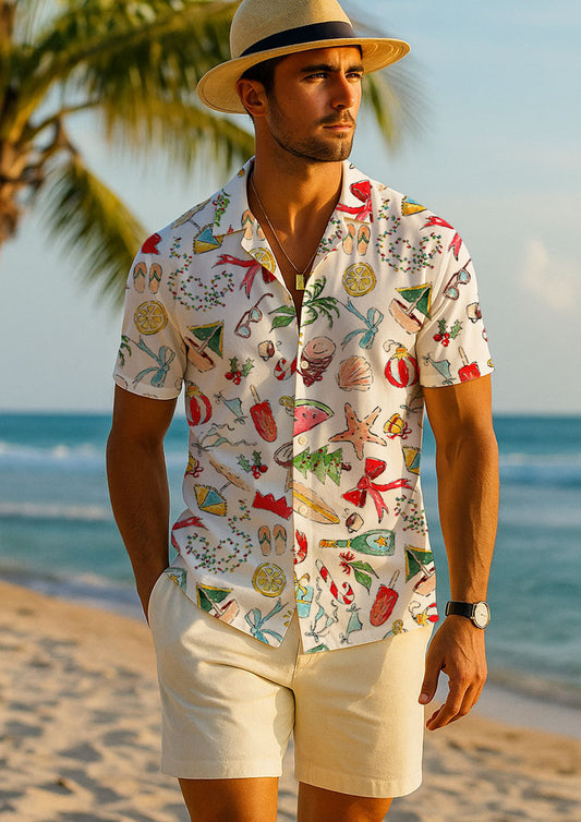 Mens Christmas Shirt with Australian Summer designs by Sydney Pattern Designer Laura Hamzic