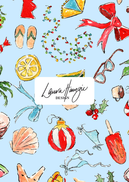 Colourful summer christmas pattern, playful Australian coastal Christmas design by Brisbane Artist Laura Hamzic