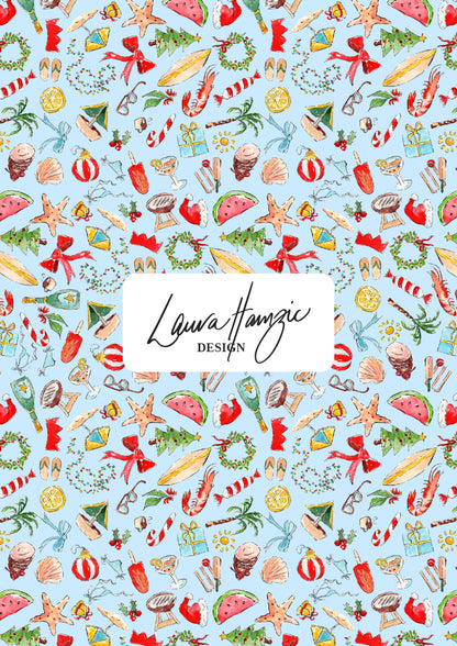 Colourful Australian christmas pattern, playful summer beach Christmas design by Brisbane Artist Laura Hamzic