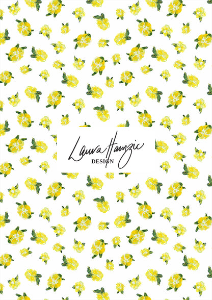  Laura Hamzics Sun Sprinkle pattern design - Yellow blossoms on white in a small scale
