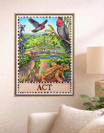 Australia ACT souvenir print inspired by national institutions and city landscapes
