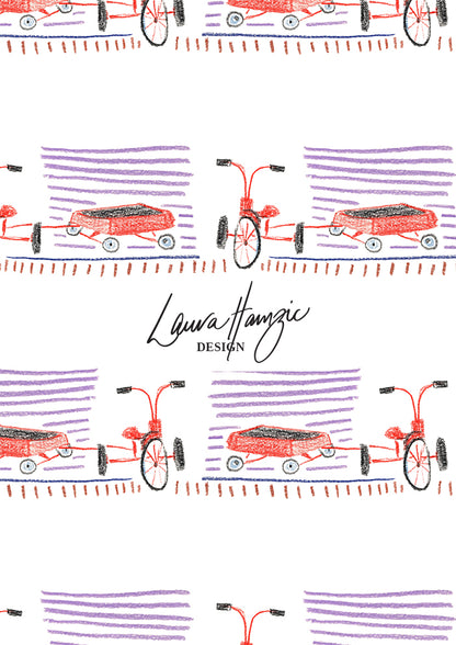 Large-scale Trike Tracks pattern by Laura Hamzic, Australian surface pattern designer