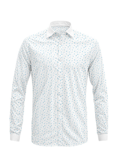 Wanderbloom pattern design by Laura Hamzic - whimsy australian pattern on a mens shirt