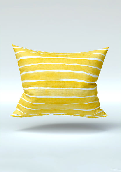 Yellow Washed Stripe pattern on fabric mockup. Pattern design by Laura Hamzic, Australian Artist.