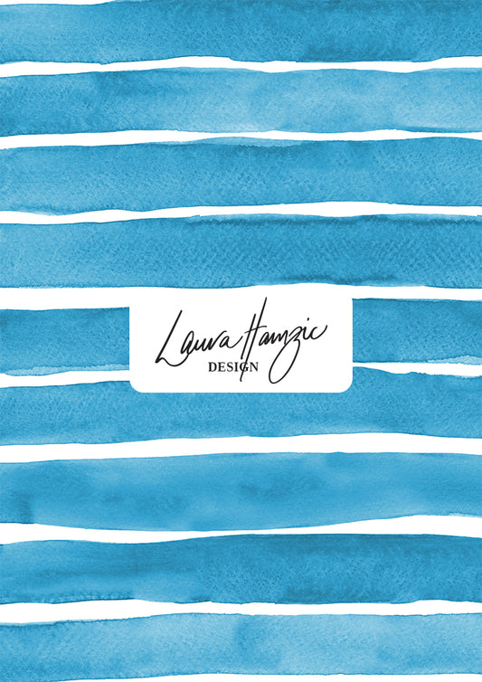 Denim Washed Stripe watercolour pattern, large scale, for textiles. Pattern design by Laura Hamzic, Australian Artist.