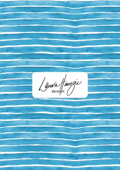 Denim Washed Stripe watercolour pattern, small scale, for fabrics. Pattern design by Laura Hamzic, Australian Artist.