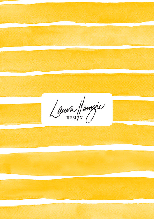 Yellow Washed Stripe watercolour pattern, large scale, for textiles. Pattern design by Laura Hamzic, Australian Artist.