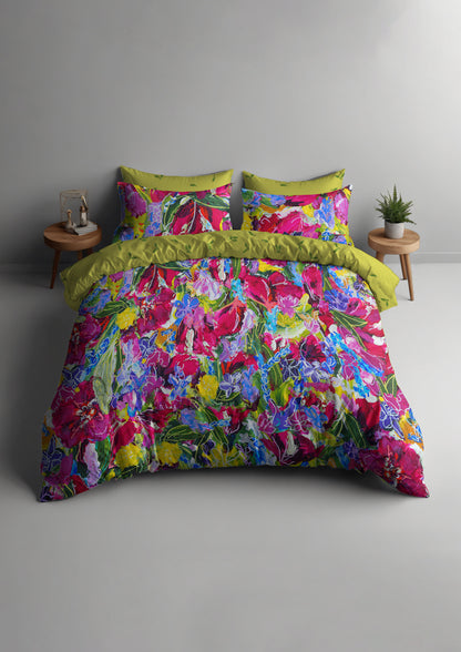 Bed mockup featuring the Wild Blooms pattern by Laura Hamzic, Australian surface pattern designer