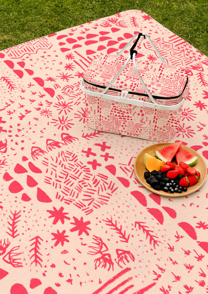 Picnic mat with Mud Map playful surface pattern – Australian childhood adventure theme, bush exploration, treasure hunts, cubby houses, hand-drawn pencil mark design.