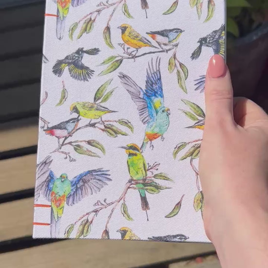 Watercolour sketchbook with Table Talk Australian birds and foliage, perfect for drawing and painting