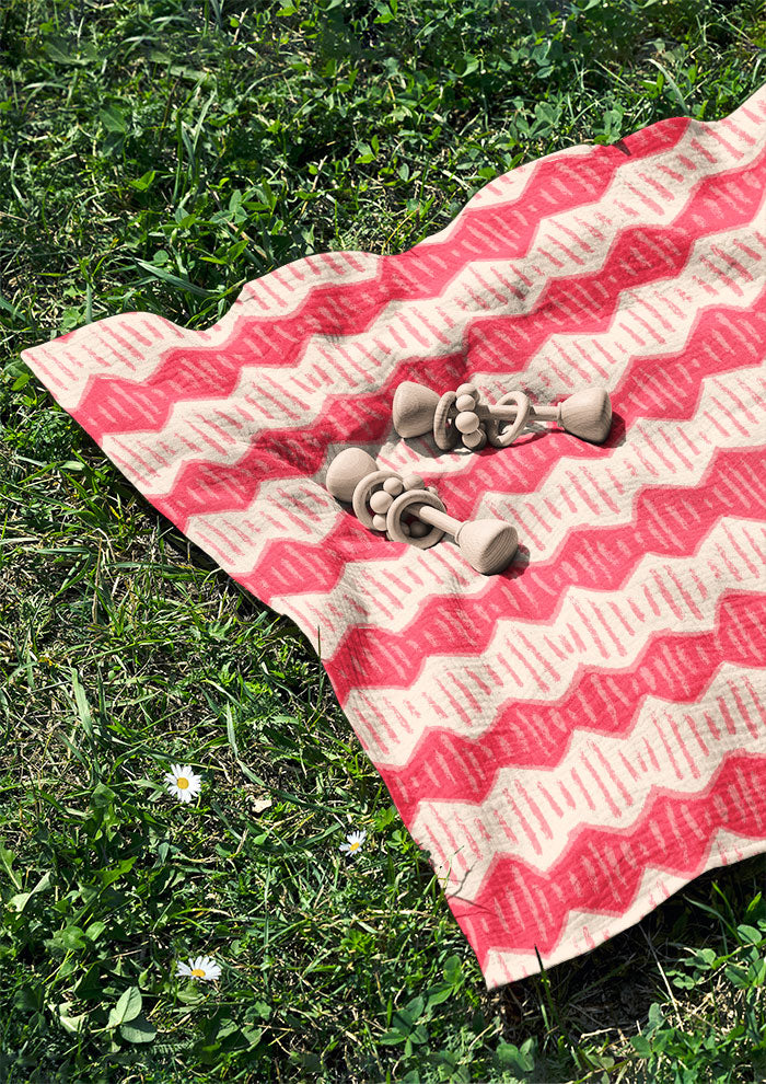 Muslin featuring Zig Zag Track coloured pencil zig-zag pattern – bold, sketchy design inspired by bushwalks and childhood exploration, Australian children’s fabric, perfect for kidswear and bedding.