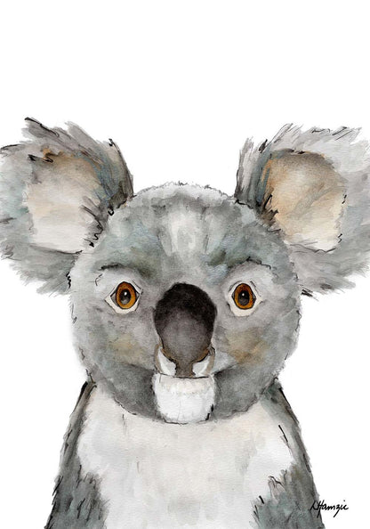 Watercolour art print of a koala hand-painted by Laura Hamzic.
