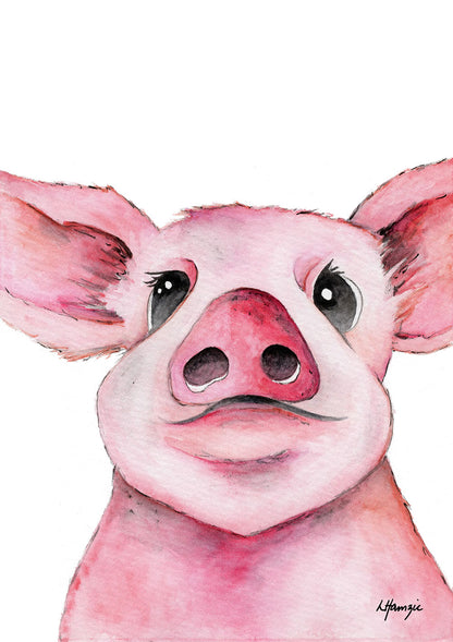 A cute farm pig captured in watercolour by Australian Artist Laura Hamzic