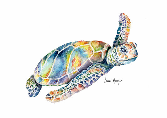 Watercolour art print of a rainbow turtle - painted by Laura Hamzic